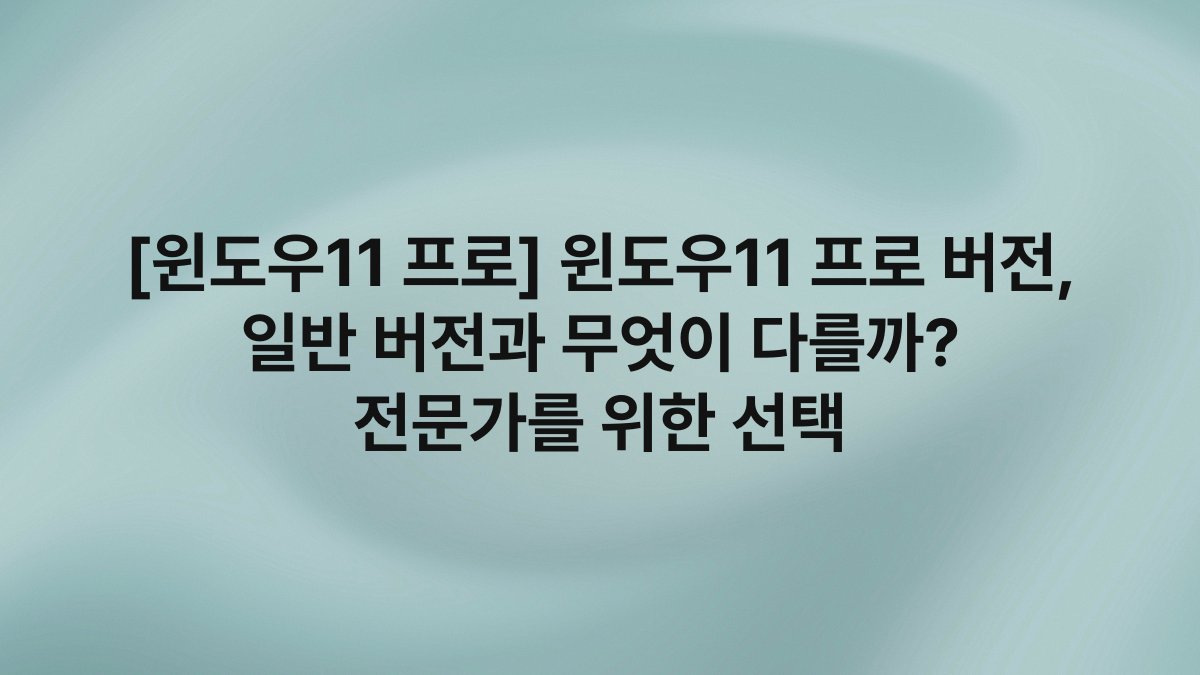 [윈도우11 프로] 윈도우11 프로 버전, 일반 버전과 무엇이 다를까? 전문가를 위한 선택