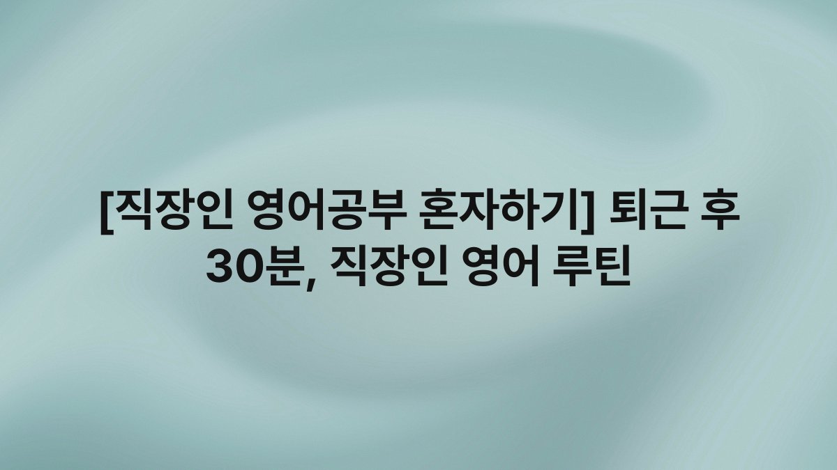[직장인 영어공부 혼자하기] 퇴근 후 30분, 직장인 영어 루틴