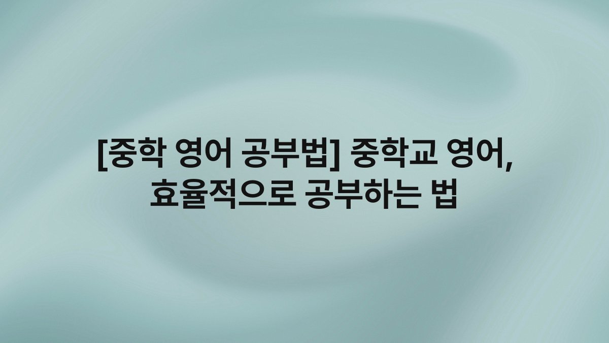 [중학 영어 공부법] 중학교 영어, 효율적으로 공부하는 법