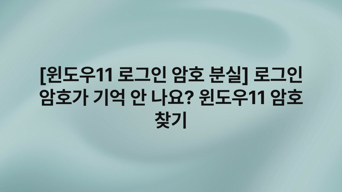 [윈도우11 로그인 암호 분실] 로그인 암호가 기억 안 나요? 윈도우11 암호 찾기