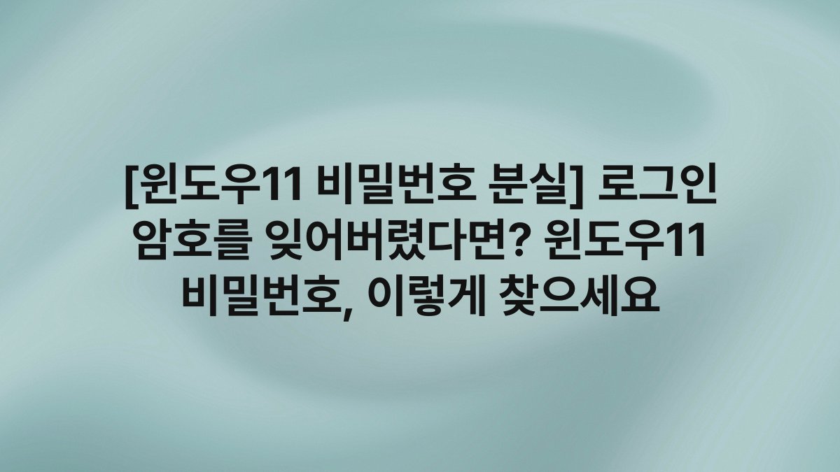 [윈도우11 비밀번호 분실] 로그인 암호를 잊어버렸다면? 윈도우11 비밀번호, 이렇게 찾으세요
