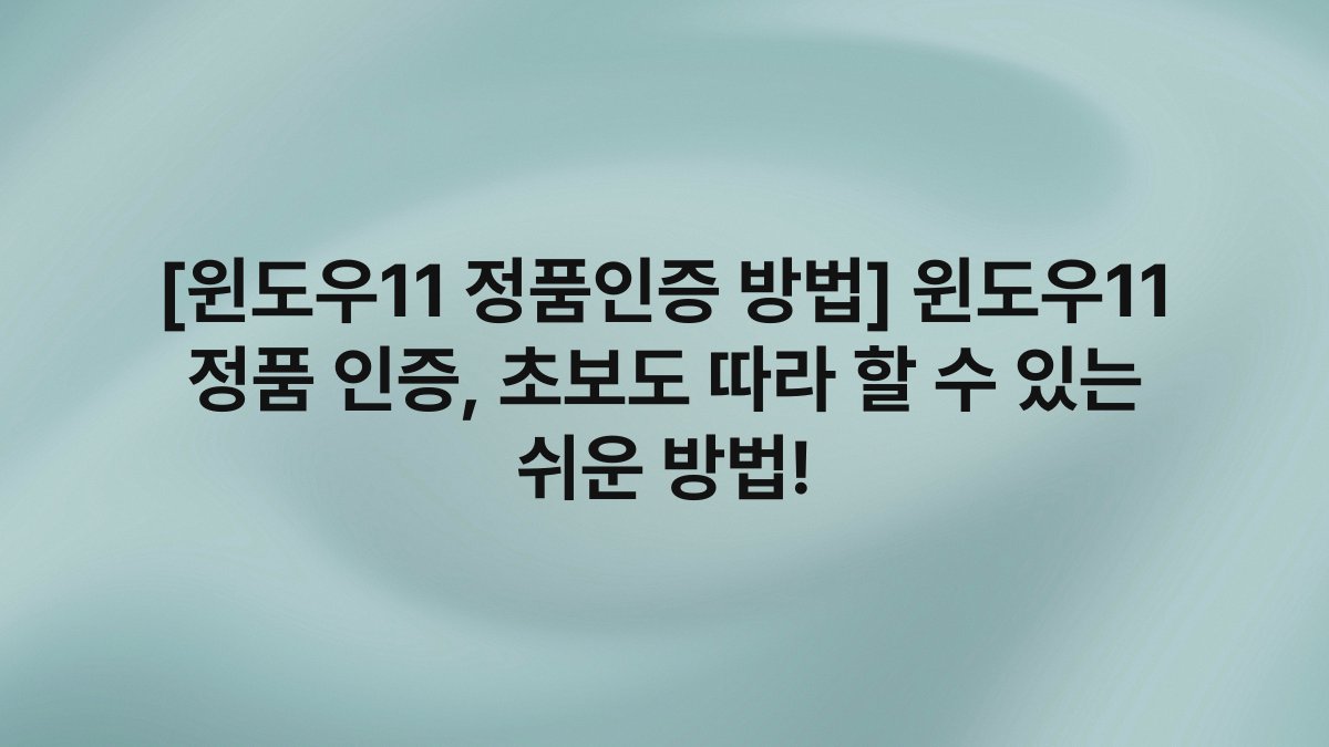 [윈도우11 정품인증 방법] 윈도우11 정품 인증, 초보도 따라 할 수 있는 쉬운 방법!